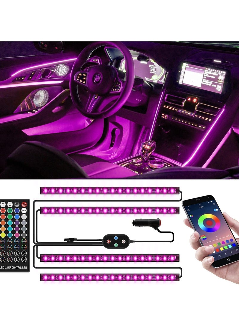 Generic RGB LED Interior Car Lights, APP Control Smart Car Lights Music Mode Waterproof Interior with 4 PCS 72LEDS RGB Under Dash Charger DC 12V  - Image 1