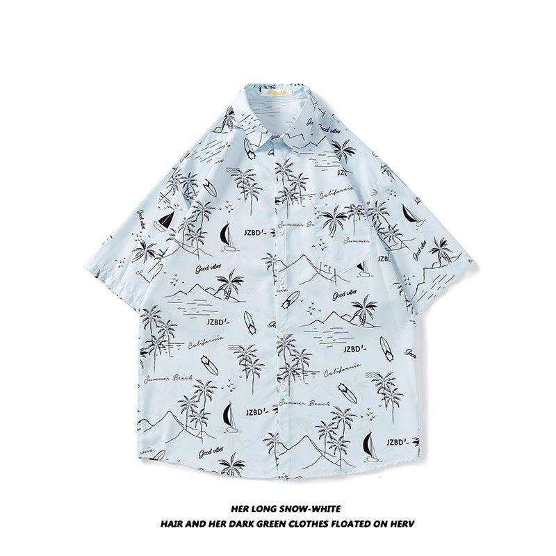 New Japanese-Style Hong Kong Summer Short-Sleeve Shirts For Men And Women, Retro Cool Hawaiian Loose Beach Couple Shirts Trendy - Image 1