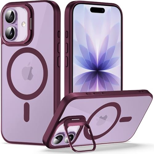 VONZEE Clear Camera Kickstand Case for iPhone 17, Built-in Adjustable Camera Stand, Clear Magnetic Mag-Safe Shockproof Classic Series Phone Cover (Wine Red) - Image 1