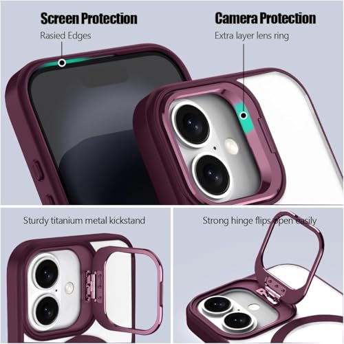 VONZEE Clear Camera Kickstand Case for iPhone 17, Built-in Adjustable Camera Stand, Clear Magnetic Mag-Safe Shockproof Classic Series Phone Cover (Wine Red) - Image 5