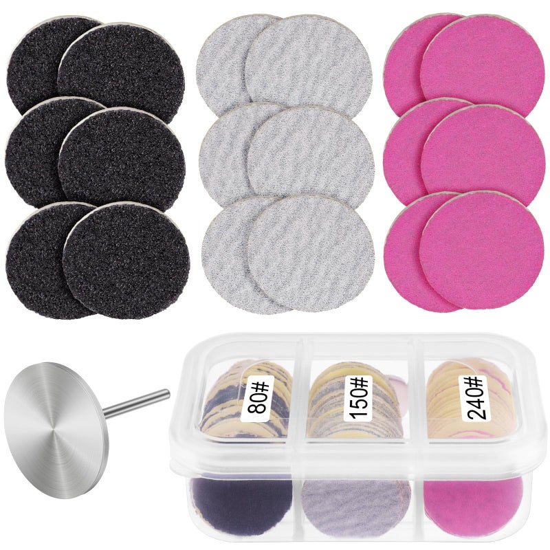 Rolybag Sanding Paper Discs and Metal Nail Drill Bit 25mm Pedicure Disc Replacement Sanding Discs Bits for Nail Drill Foot Files Electric Remover Dead Skin Callus 80150240 Grit