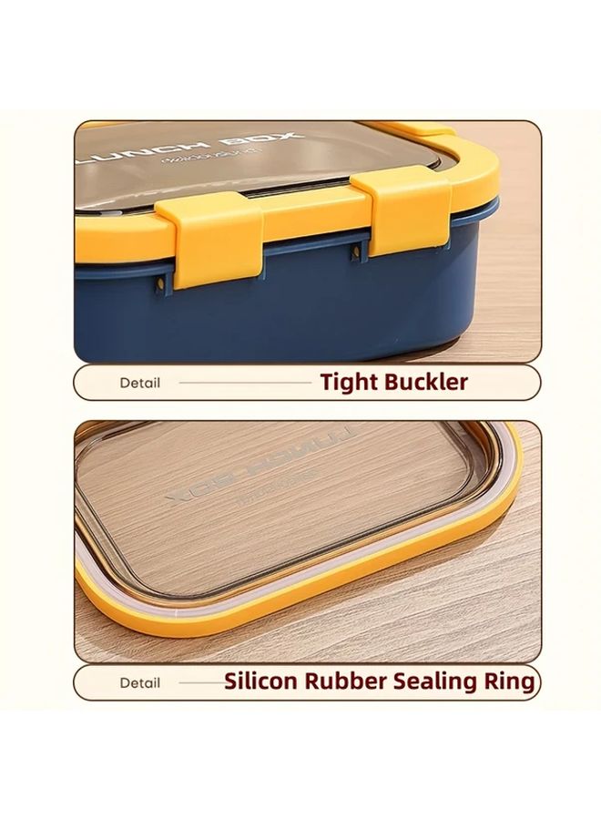 Rice Brown 850ml 304 Stainless Steel Three Compartment Lunch Box Leak Proof Microwave Safe Portable with Spoon Fork - Image 4
