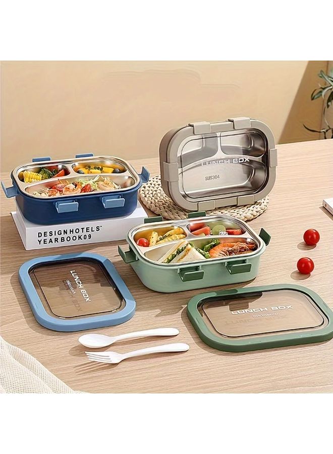 Rice Brown 850ml 304 Stainless Steel Three Compartment Lunch Box Leak Proof Microwave Safe Portable with Spoon Fork - Image 1