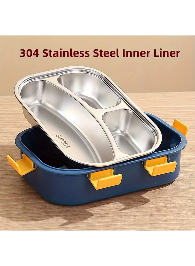 Rice Brown 850ml 304 Stainless Steel Three Compartment Lunch Box Leak Proof Microwave Safe Portable with Spoon Fork - Image 5