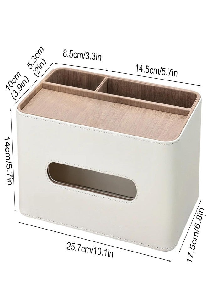KINGFOM PU Leather Tissue Box Cover Rectangular with Storage Organizer, Multifunctional Remote Control Holder, Desk Organizer for Living Room, Bedroom, Office, Decorative Tissue Holder with Compartments Beige - Image 2