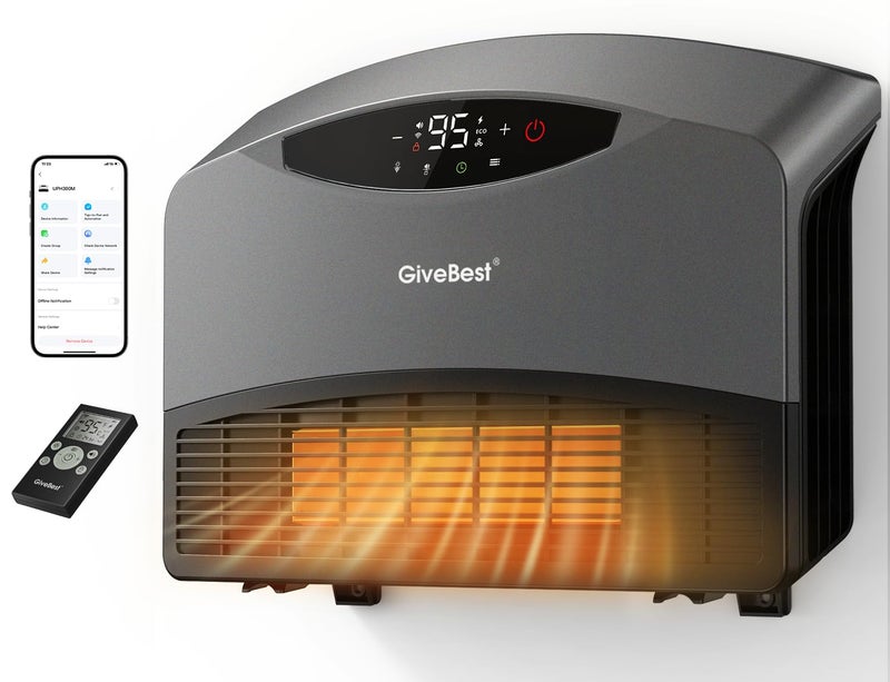 GiveBest Smart Wall Heater with WiFi and Remote Control, 1500W, Floor or Wall Mounted, 3 Heating Modes, Electric Heater with Thermostat for Living Room, Garage, Grey - Image 1