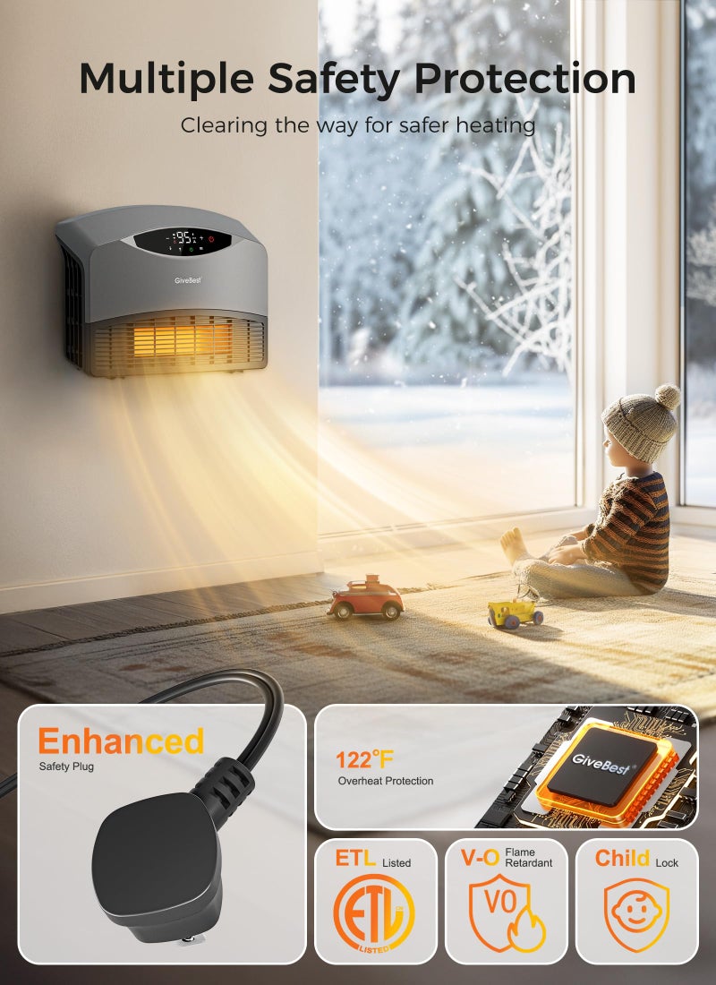 GiveBest Smart Wall Heater with WiFi and Remote Control, 1500W, Floor or Wall Mounted, 3 Heating Modes, Electric Heater with Thermostat for Living Room, Garage, Grey - Image 4