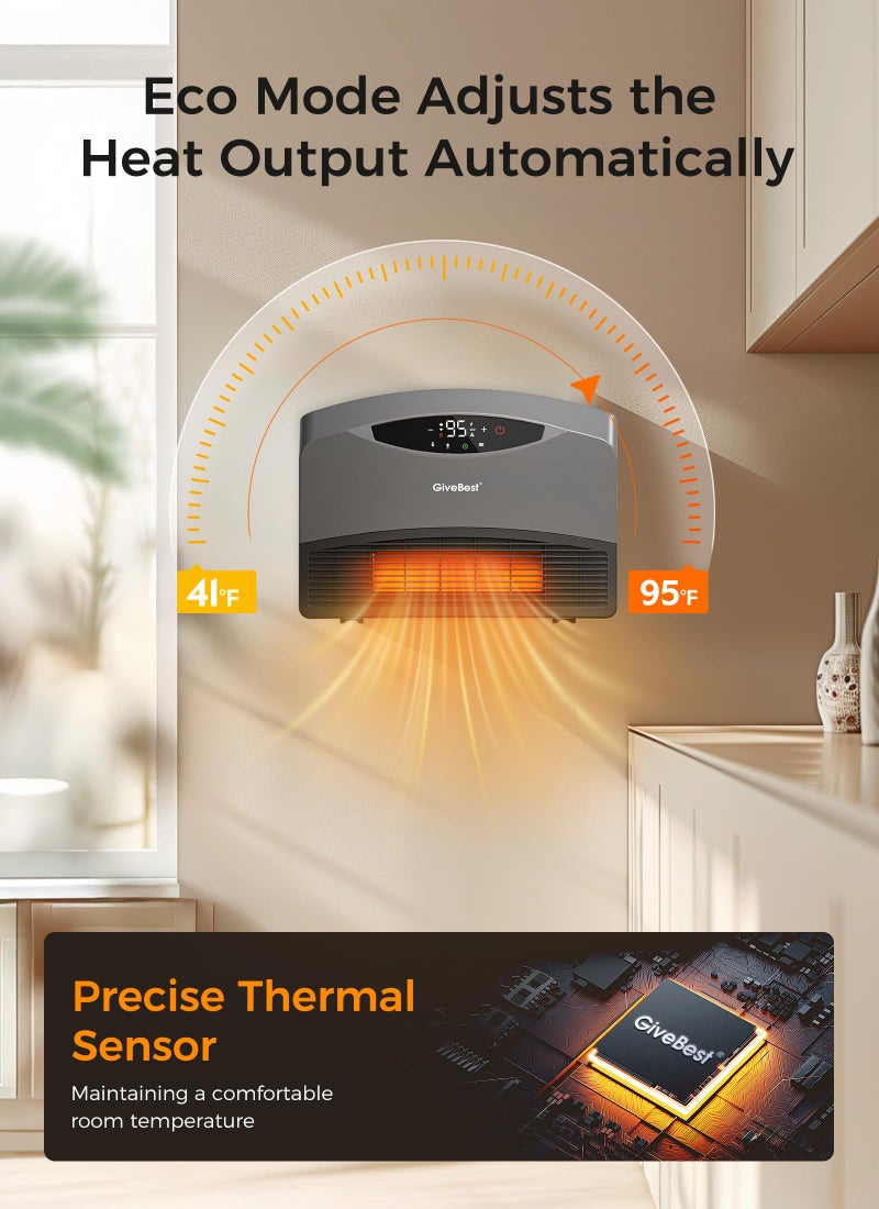 GiveBest Smart Wall Heater with WiFi and Remote Control, 1500W, Floor or Wall Mounted, 3 Heating Modes, Electric Heater with Thermostat for Living Room, Garage, Grey - Image 5