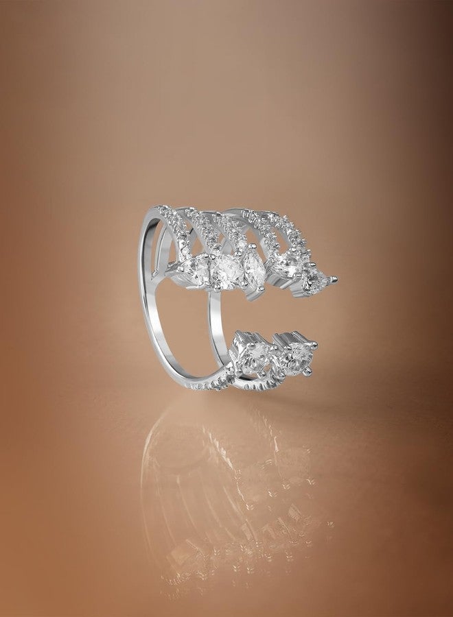 Rubans Premium Rhodium Plated with Crystal & Cubic Zirconia Studded Adjustable Finger Ring for Women and Girls, Perfect for any Parties and Special Occasions - Image 2