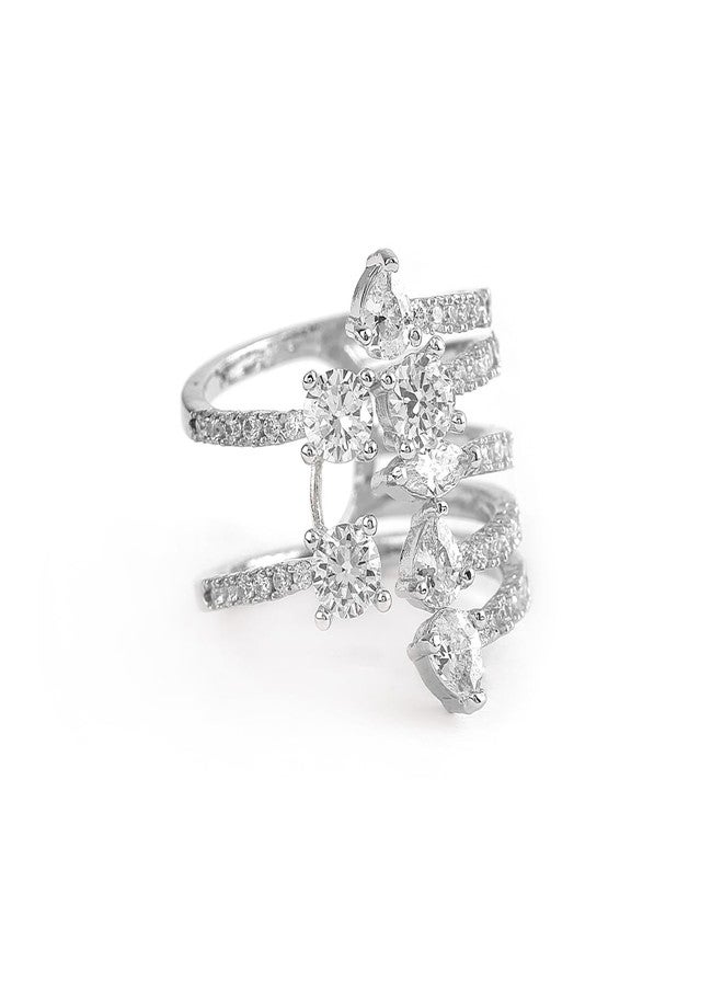 Rubans Premium Rhodium Plated with Crystal & Cubic Zirconia Studded Adjustable Finger Ring for Women and Girls, Perfect for any Parties and Special Occasions - Image 1