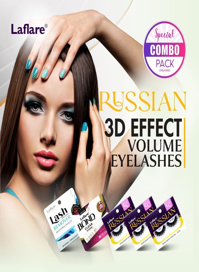 Laflare 3D Russian Max Volume Wispy, Fluffy, Lightweight, Handmade DD Curl Lashes 3 Packs with lash Adhesive and Remover All In One Complete Kit (FDD07X5C) - Image 2