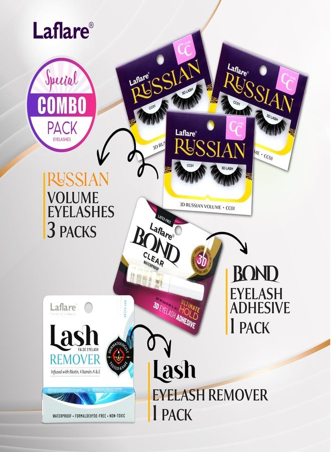 Laflare 3D Russian Max Volume Wispy, Fluffy, Lightweight, Handmade DD Curl Lashes 3 Packs with lash Adhesive and Remover All In One Complete Kit (FDD07X5C) - Image 3