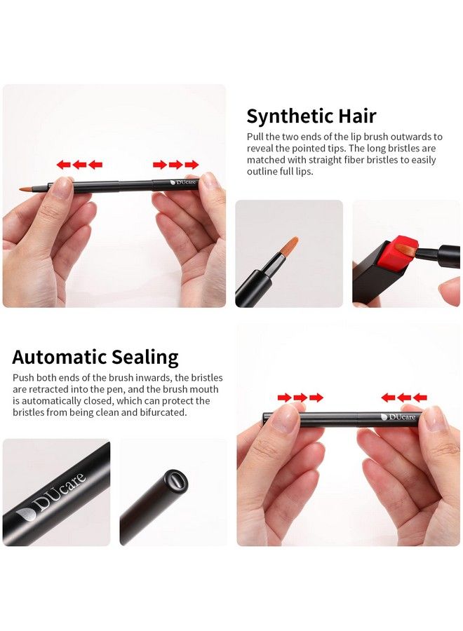 DUcare Lip Brush Retractable Professional Lipstick Brush Travel Portable Vanity Lip Scrub Brush Gloss Makeup Brush Tool (Black)  - Image 4