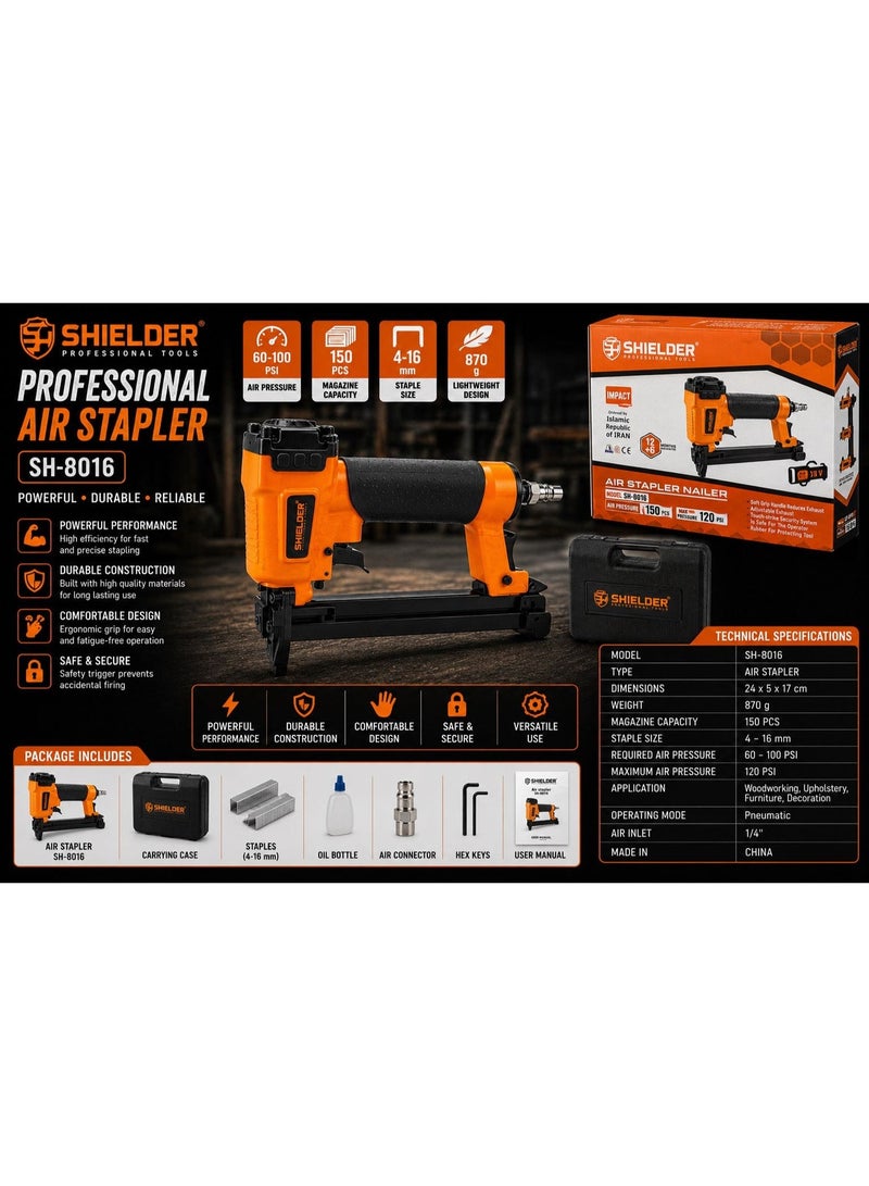 Shielder Professional Pneumatic Staple Gun Shielder SH-8016 Air Stapler Heavy Duty 8014 -8016 Upholstery Woodworking Power Tool - Image 1