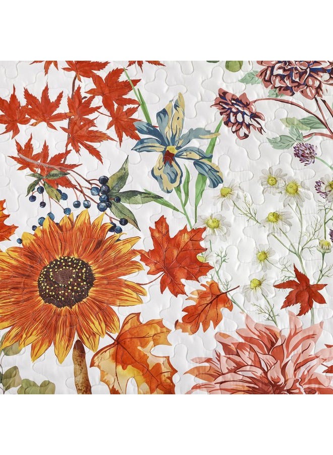 YIRAN Fall Floral Quilt Set Queen Size, Orange Red Sunflower Botanical Bedspread Bedding Set, 3 Pieces Soft Lightweight Microfiber Coverlet with 2 Pillow Shams for All Season 96x90 Inch - Image 5