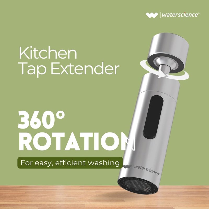 WaterScience ملحق صنبور لمغسلة المطبخ | وضعان لتدفق المياه | موسع صنبور مرن للصنابير | هوائيات لصنبور المياه | توفير يصل إلى 55% من المياه - أنيق - Image 3
