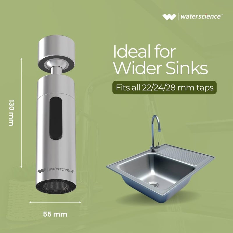 WaterScience ملحق صنبور لمغسلة المطبخ | وضعان لتدفق المياه | موسع صنبور مرن للصنابير | هوائيات لصنبور المياه | توفير يصل إلى 55% من المياه - أنيق - Image 5
