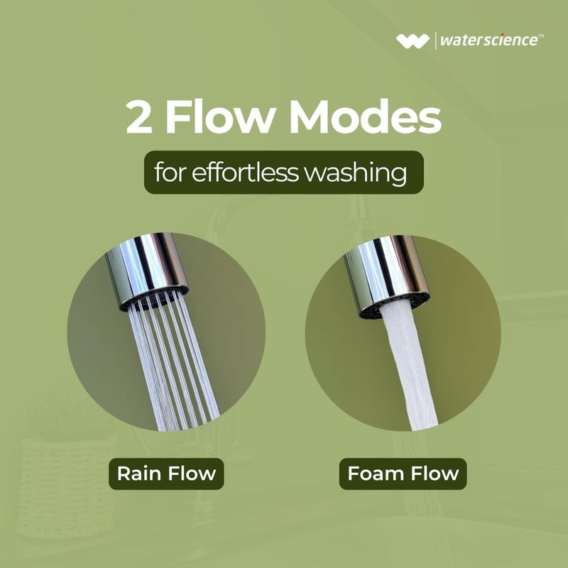 WaterScience ملحق صنبور لمغسلة المطبخ | وضعان لتدفق المياه | موسع صنبور مرن للصنابير | هوائيات لصنبور المياه | توفير يصل إلى 55% من المياه - أنيق - Image 4