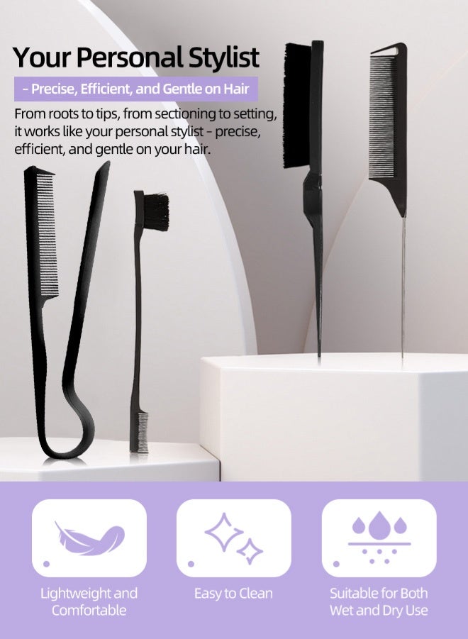 Zcheer 4-in-1 Professional Hair Comb Set – Wheat Straw V-Shape Styling Comb for Curly & Straight Hair, Teasing Comb, Rat Tail Comb, Detail Comb for Edges, Backcombing, Slicking Hair, Anti-Bacterial & Heat Resistant, Ideal for Women & Salon（Purple） - Image 5