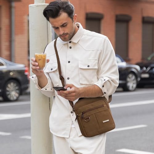 WisePoint Mens Crossbody Bag, Canvas Messenger Bag for Men, Vintage Shoulder Bag with Adjustable Strap and Handle (brown) - Image 2
