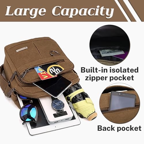 WisePoint Mens Crossbody Bag, Canvas Messenger Bag for Men, Vintage Shoulder Bag with Adjustable Strap and Handle (brown) - Image 5