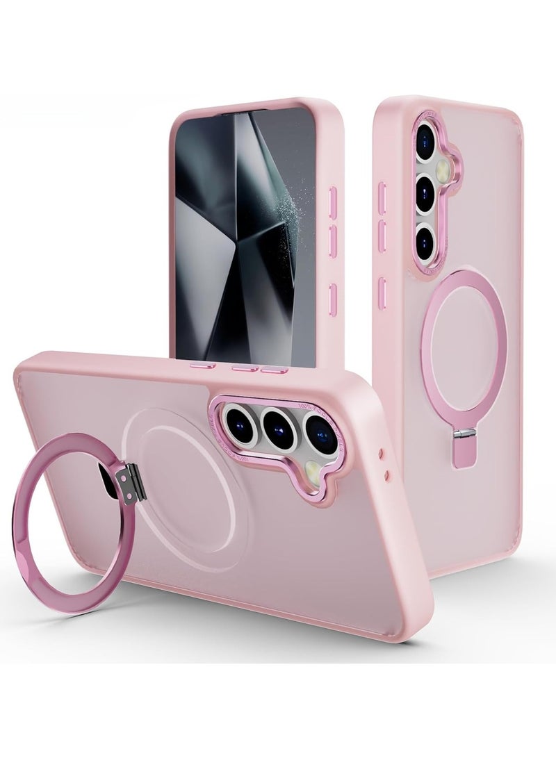 حقيبة لهاتف Samsung Galaxy S24 FE (2024)، غطاء مغناطيسي مضاد للسقوط بتصميم مصفوف، مع حامل دائري مدمج، متوافق مع الشحن اللاسلكي، غطاء خلفي مضاد للصدمات مصنوع من TPU و PC.