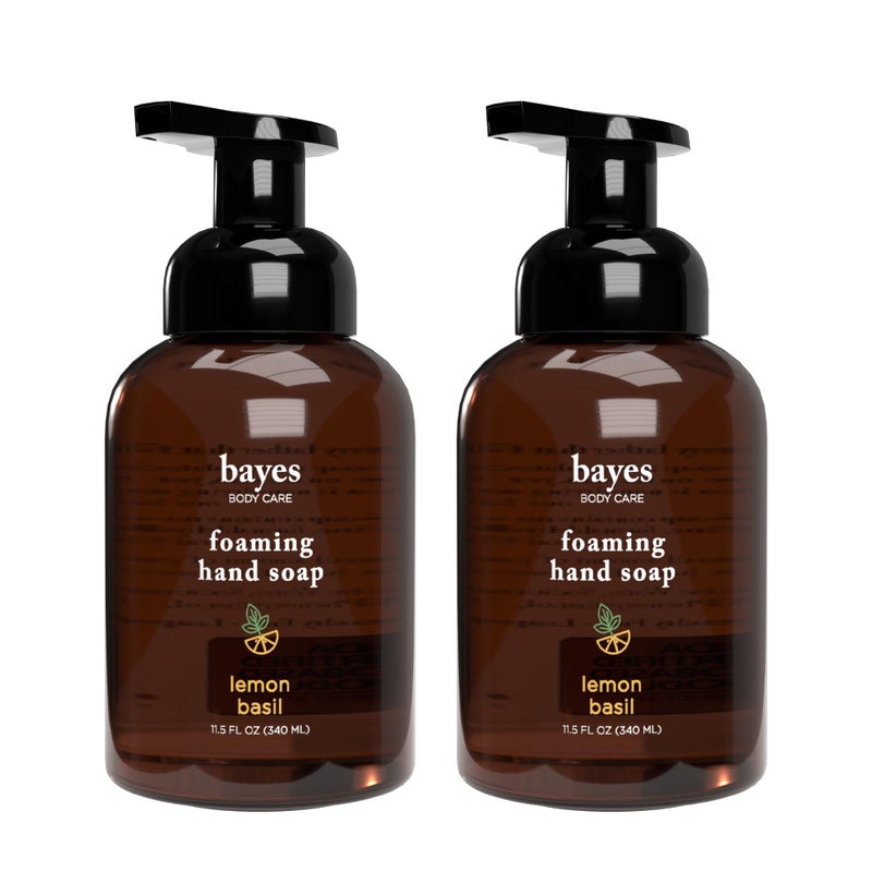 Bayes Foaming Hand Soap - Aromatic and Nourishing Hand Wash, Infused with Essential Oils - USDA Certified Biobased - 11.5 Ounce, Lemon Basil, 2 Pack - Image 1