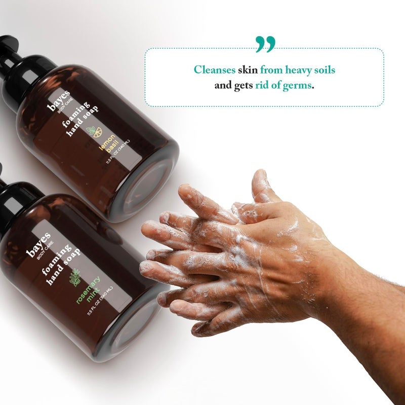 Bayes Foaming Hand Soap - Aromatic and Nourishing Hand Wash, Infused with Essential Oils - USDA Certified Biobased - 11.5 Ounce, Lemon Basil, 2 Pack - Image 3
