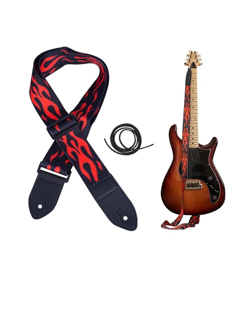 Generic Guitar Strap, Adjustable Guitar Strap, Guitar Strap with Flames, Guitarists for Electric Guitar, Guitar Strap with Crazy Horse Leather Ends, Bass Electric & Acoustic Gifts for Children - Image 1