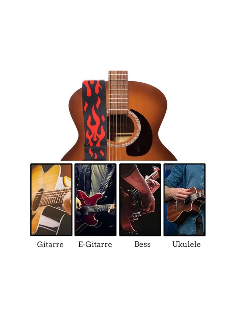 Generic Guitar Strap, Adjustable Guitar Strap, Guitar Strap with Flames, Guitarists for Electric Guitar, Guitar Strap with Crazy Horse Leather Ends, Bass Electric & Acoustic Gifts for Children - Image 4