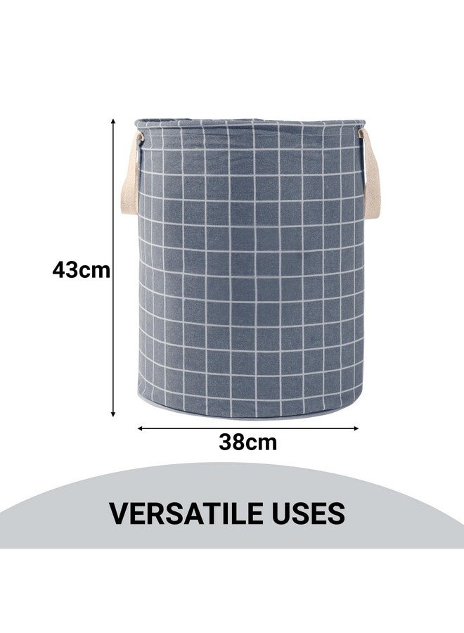 Kuber Industries (Pack of 2) Laundry Basket (60 LTR) Cotton Round Laundry Hamper (Check-Print) Clothes Storage Bag | Toy Storage Basket for Cloth | Foldable Laundry Bag | Light & Dark Grey - Image 3