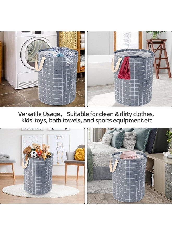 Kuber Industries (Pack of 2) Laundry Basket (60 LTR) Cotton Round Laundry Hamper (Check-Print) Clothes Storage Bag | Toy Storage Basket for Cloth | Foldable Laundry Bag | Light & Dark Grey - Image 5