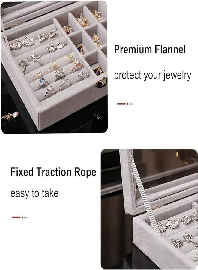 PERPART Jewels Velvet 2 in 1 Jewelry Box | Ring Earring Organizer Holder Stackable Display | Showcase Lockable Jewelry Storage Tray Gifts for Girls Women (Grey) - Image 5