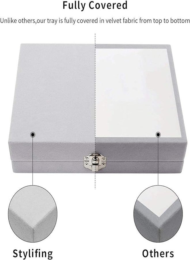 PERPART Jewels Velvet 2 in 1 Jewelry Box | Ring Earring Organizer Holder Stackable Display | Showcase Lockable Jewelry Storage Tray Gifts for Girls Women (Grey) - Image 4