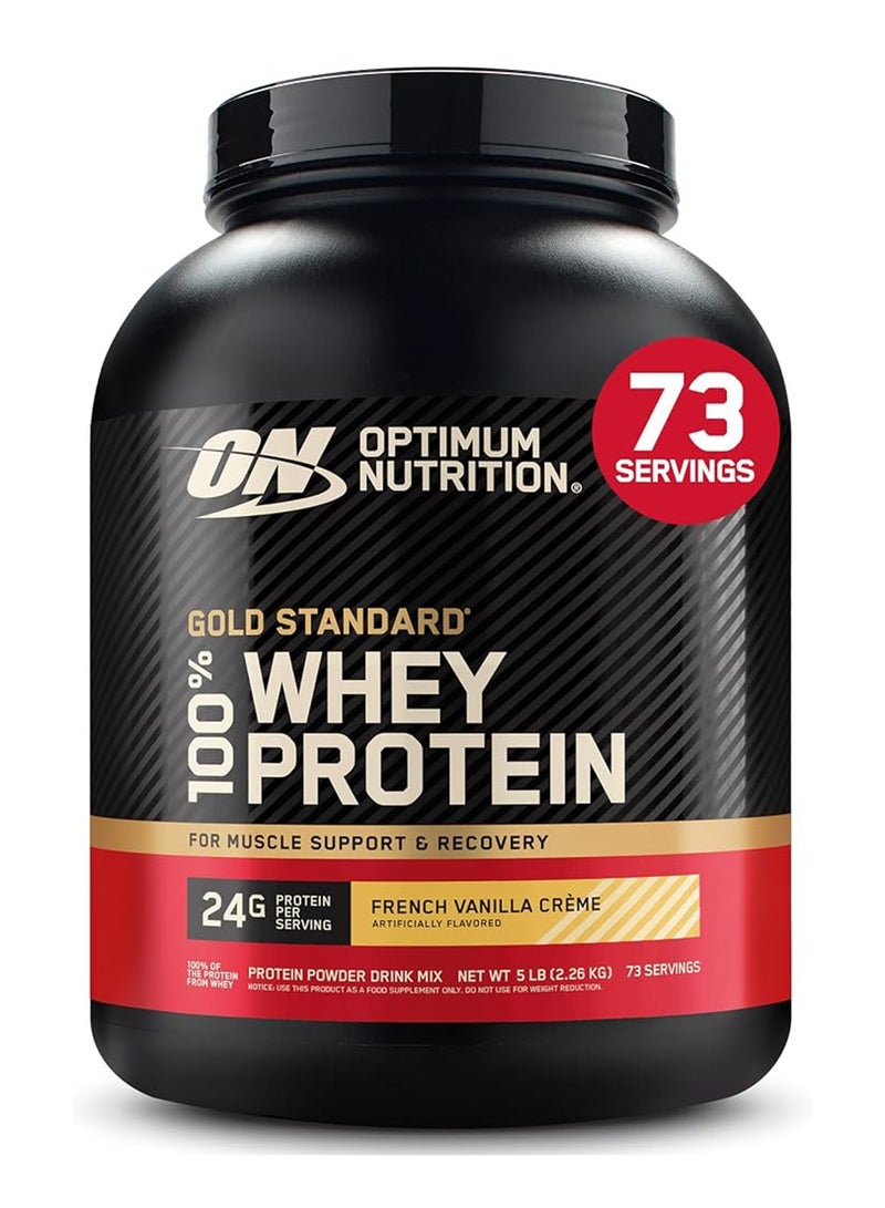 Optimum Nutrition Gold Standard 100% Whey Protein Powder Primary Source Isolate, 24 Grams of Protein for Muscle Support and Recovery, French Vanilla Creme, 5 Lbs, 73 Servings (2.278KG) - Image 1