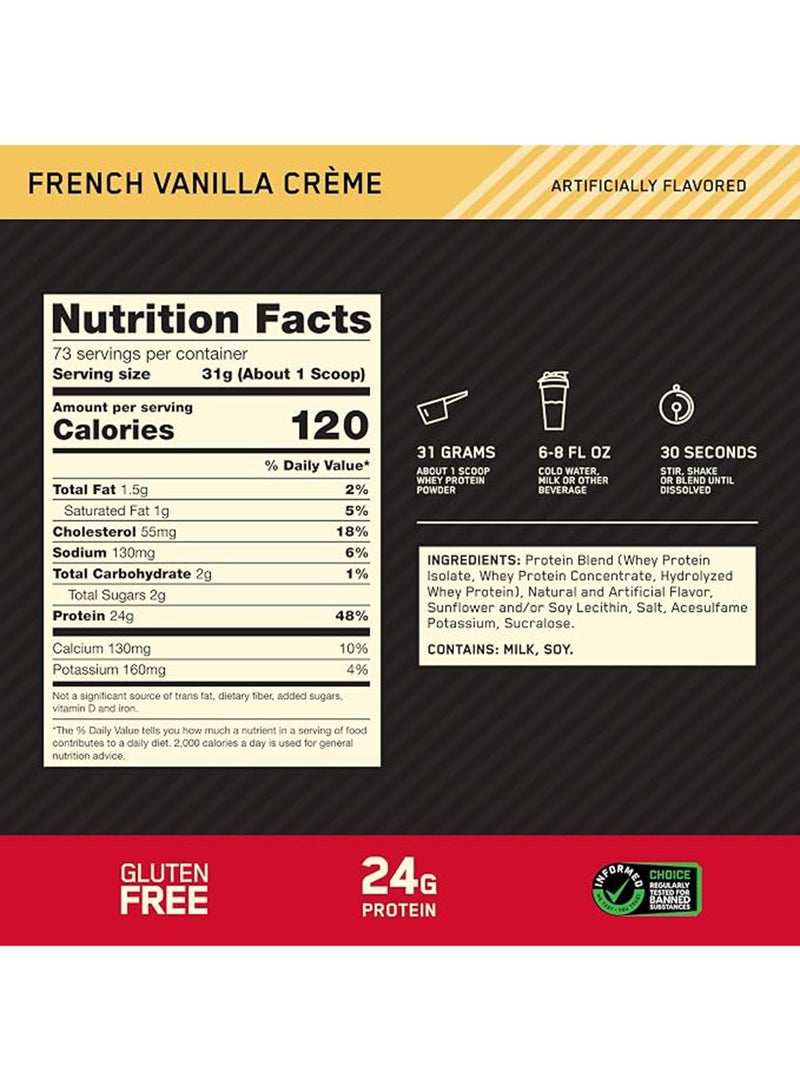Optimum Nutrition Gold Standard 100% Whey Protein Powder Primary Source Isolate, 24 Grams of Protein for Muscle Support and Recovery, French Vanilla Creme, 5 Lbs, 73 Servings (2.278KG) - Image 3