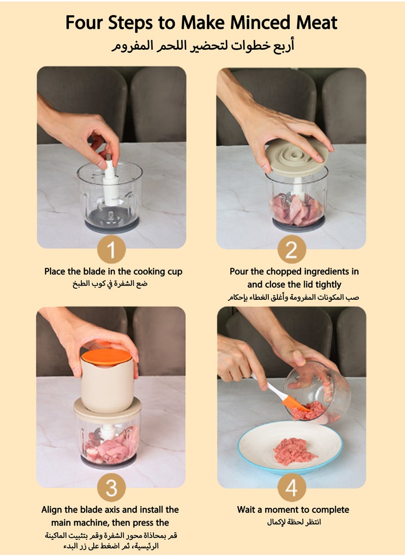 Wireless Electric Food Processor, 600ML Electric Food Chopper for Meat, Onions, Vegetables, Garlic, Complementary Food, Meat Chopper Blender