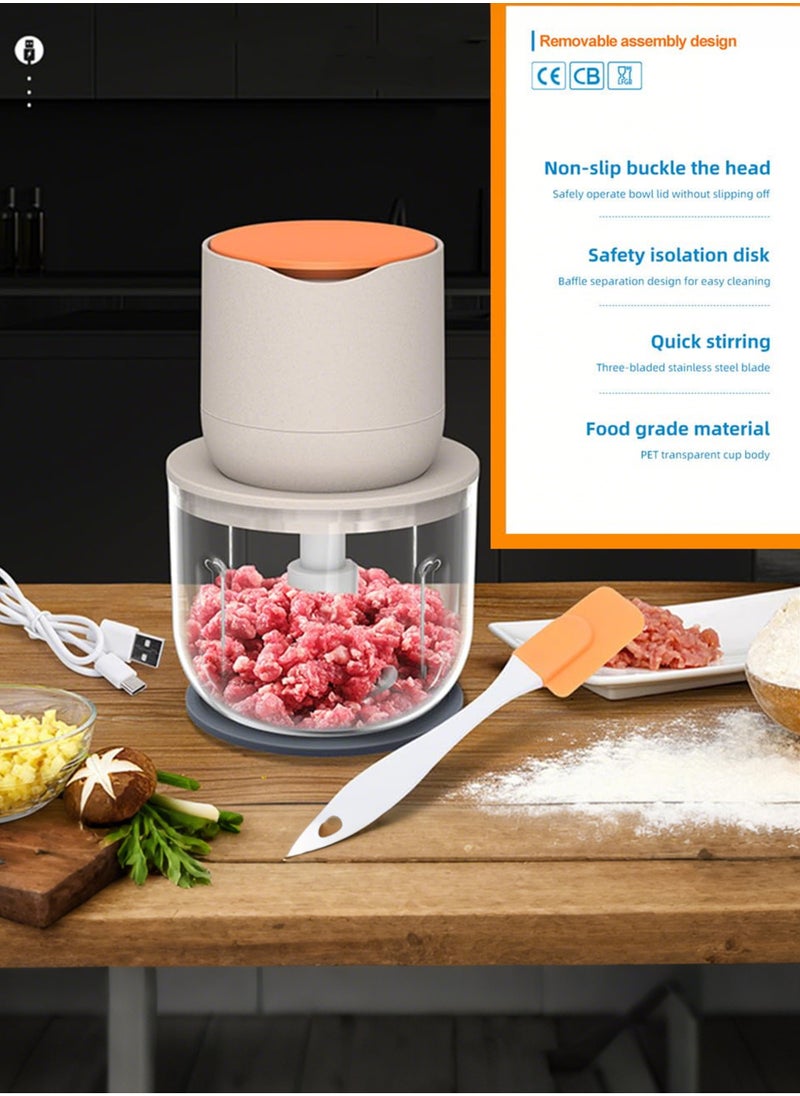 Wireless Electric Food Processor, 600ML Electric Food Chopper for Meat, Onions, Vegetables, Garlic, Complementary Food, Meat Chopper Blender