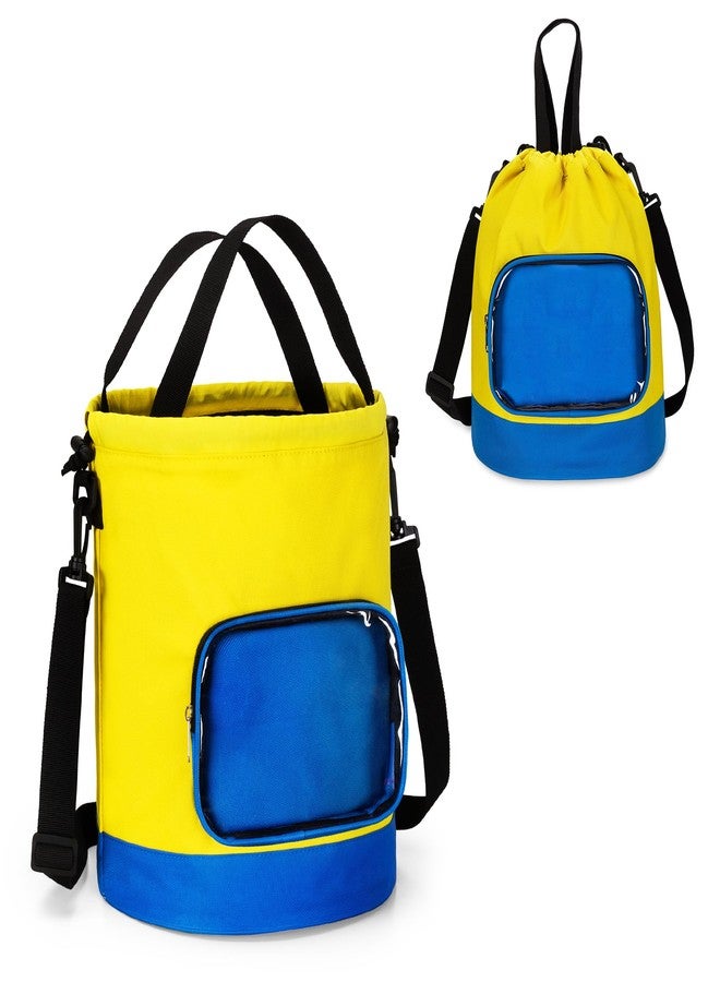 Rexmica Drawstring Toy Storage Organizer Bag for Building Bricks, Building Magnetic Tiles, Board Games, Puzzles, Construction Toy Travel Bag, Beach Sand Toys Storage (Large, Yellow-blue) - Image 1
