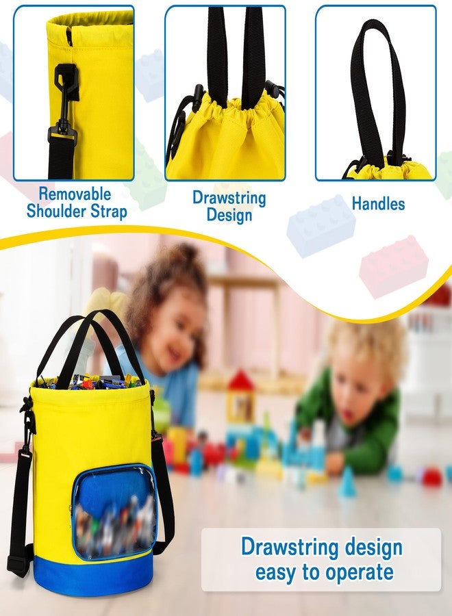 Rexmica Drawstring Toy Storage Organizer Bag for Building Bricks, Building Magnetic Tiles, Board Games, Puzzles, Construction Toy Travel Bag, Beach Sand Toys Storage (Large, Yellow-blue) - Image 3