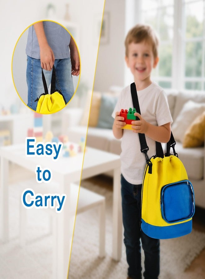 Rexmica Drawstring Toy Storage Organizer Bag for Building Bricks, Building Magnetic Tiles, Board Games, Puzzles, Construction Toy Travel Bag, Beach Sand Toys Storage (Large, Yellow-blue) - Image 4