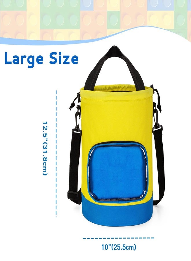 Rexmica Drawstring Toy Storage Organizer Bag for Building Bricks, Building Magnetic Tiles, Board Games, Puzzles, Construction Toy Travel Bag, Beach Sand Toys Storage (Large, Yellow-blue) - Image 5