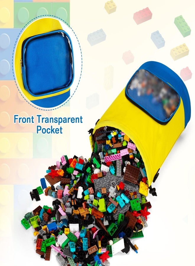 Rexmica Drawstring Toy Storage Organizer Bag for Building Bricks, Building Magnetic Tiles, Board Games, Puzzles, Construction Toy Travel Bag, Beach Sand Toys Storage (Large, Yellow-blue) - Image 2