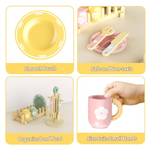 LFENYIGI 20 PCS Kitchen Playset with Wooden Toy Plates and Dishes Montessori Kitchen Toys for Girls and Boys Wooden Play Kitchen Accessories for Kids Toddlers Aged 3 and up - Image 5