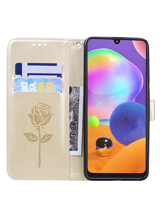 اس-توب جراب لهاتف Samsung Galaxy A42 5G من جلد البولي يوريثان المنقوش باللون الوردي مع حامل وفتحات للبطاقات ومحفظة - Image 4
