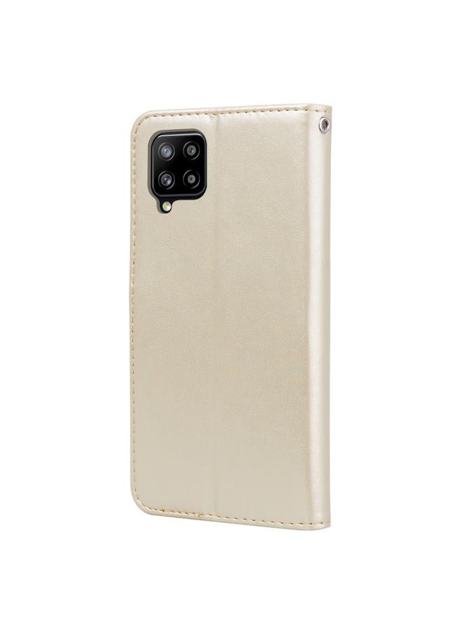 اس-توب جراب لهاتف Samsung Galaxy A42 5G من جلد البولي يوريثان المنقوش باللون الوردي مع حامل وفتحات للبطاقات ومحفظة - Image 3