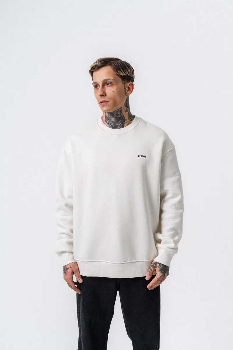 RESPIRE Men's Respire Letter Detail Basic Oversize Sweatshirt Ecru