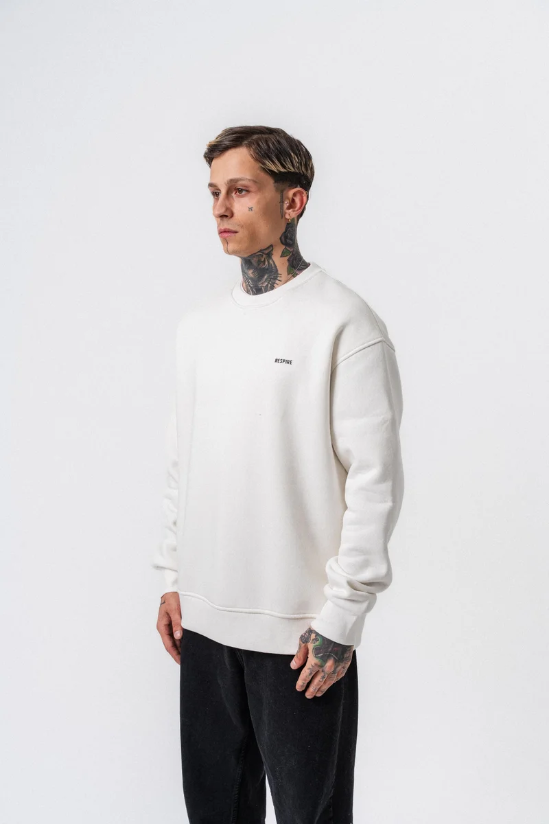 RESPIRE Men's Respire Letter Detail Basic Oversize Sweatshirt Ecru