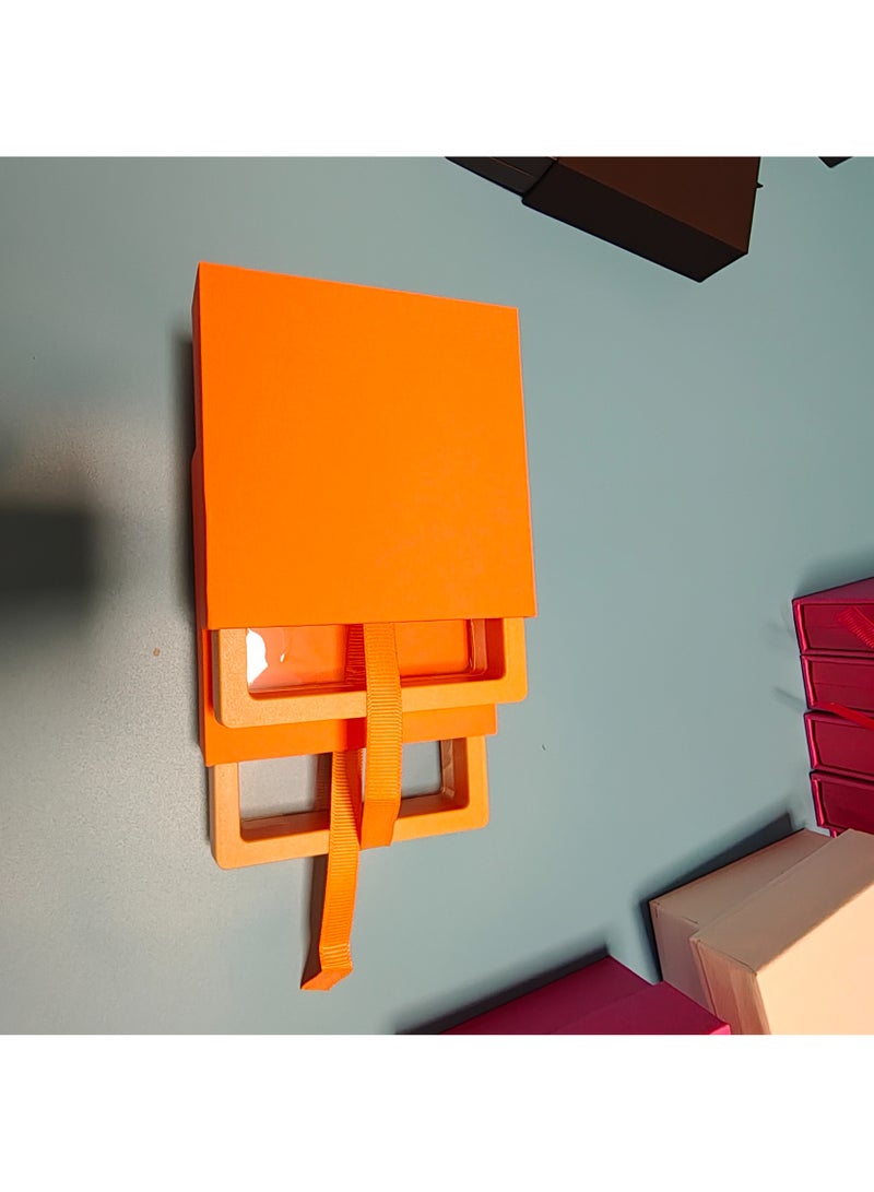 Jewelry Display Storage Box Set of 2 | Orange PE Floating Transparent Case | Ring/Bracelet/Coin/Medal/Press-On Nails Showcase Box - Image 3