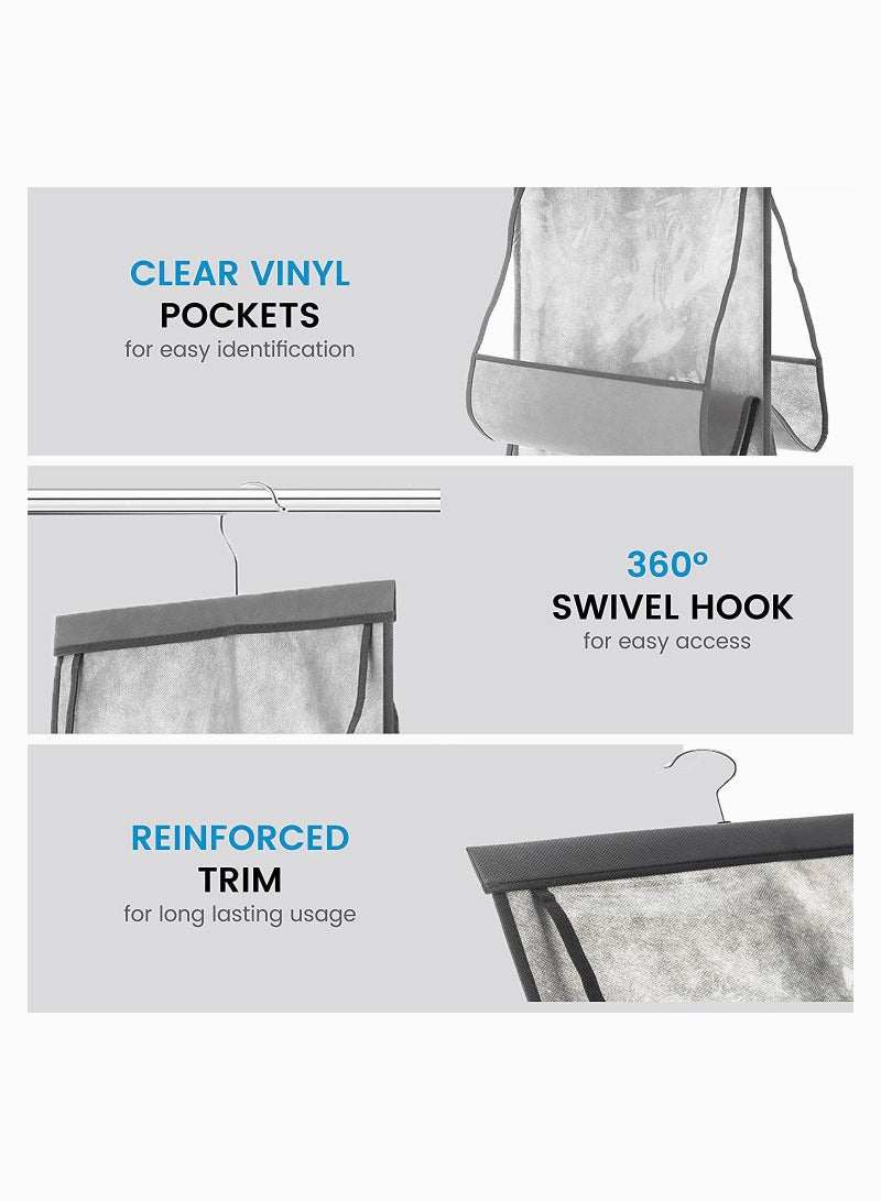 SOLARAE Hanging Purse Organizer For Closet Clear Handbag for Purses, Handbags Etc. 8 Easy Access Clear Vinyl Pockets With 360 Degree Swivel Hook, Gray, 48” L x 13.8” W - Image 5